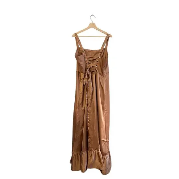 Show Me Your Mumu Clarissa Corset Dress in Copper Luxe Satin XXL Maxi